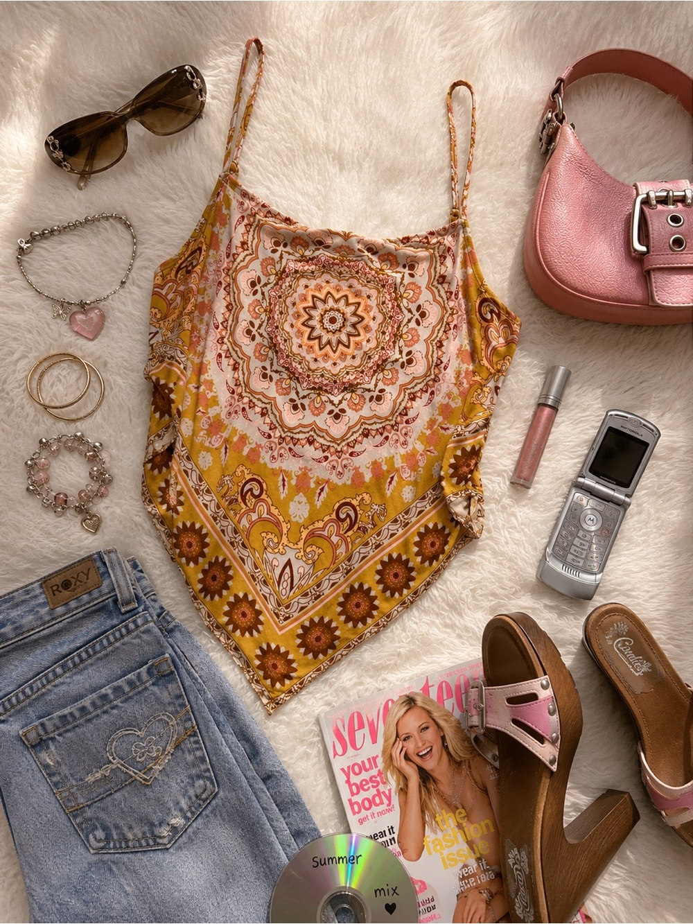 Yellow Paisley Bandana Scarf-Style Spaghetti Strap Top